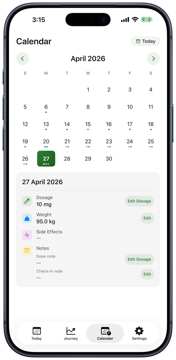 Dose calendar in Mounjari on iPhone