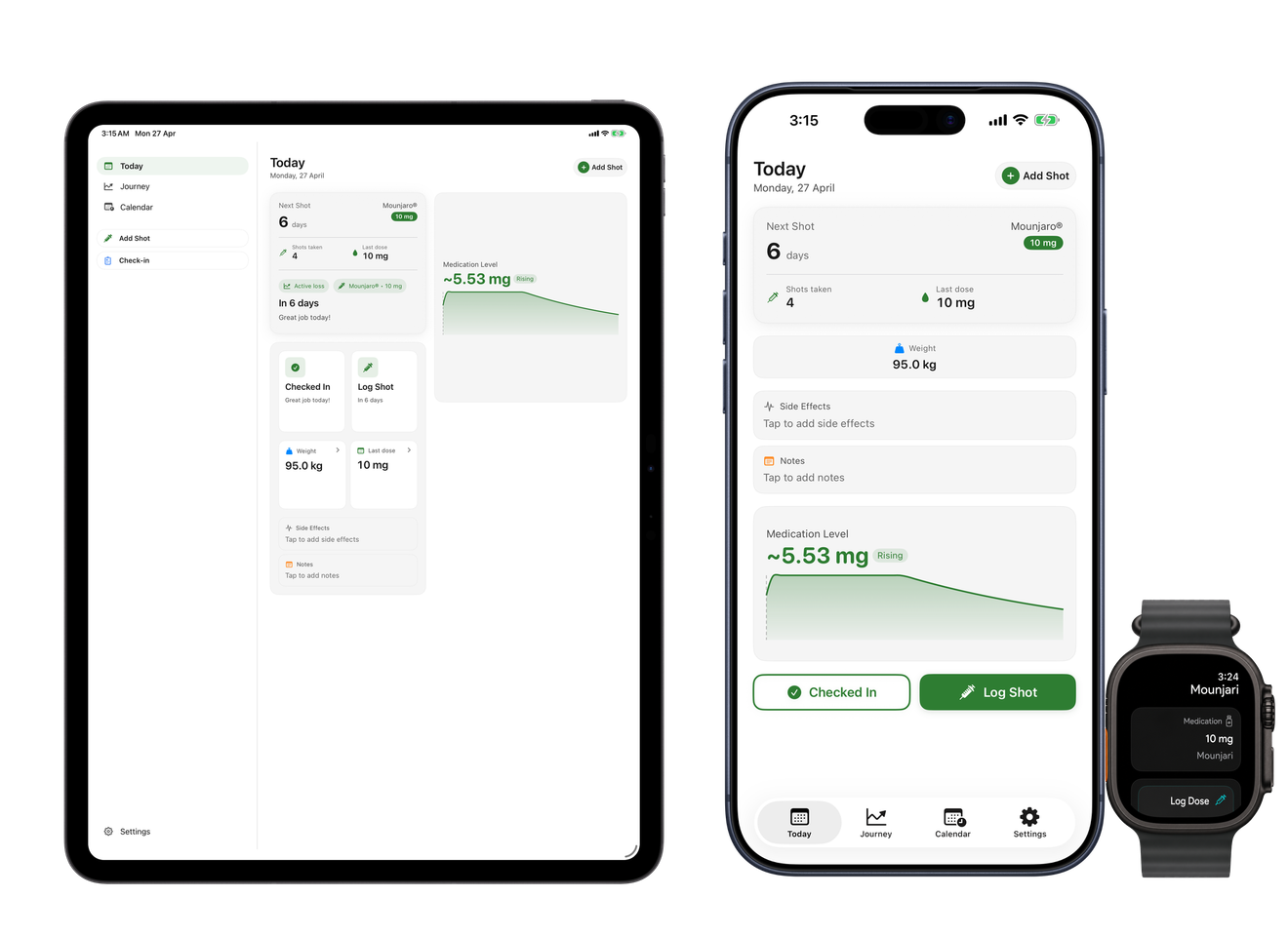 Mounjari on iPhone, iPad, and Apple Watch, with Android and Wear OS support